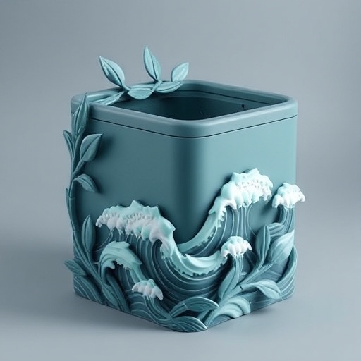 Ocean-themed storage box with wave patterns