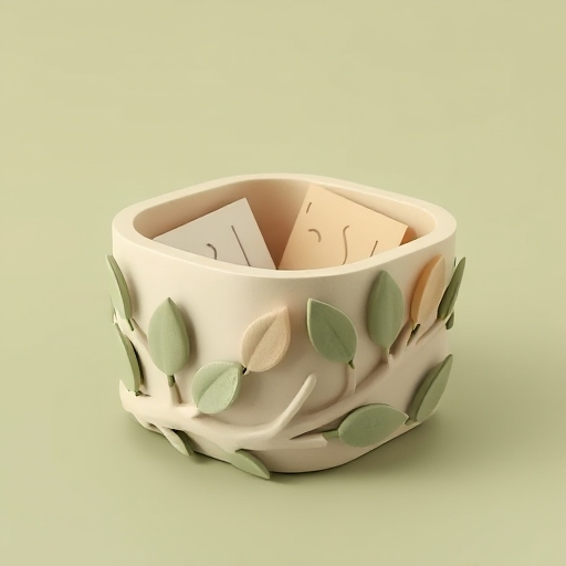 Forest-inspired storage box with leaf patterns